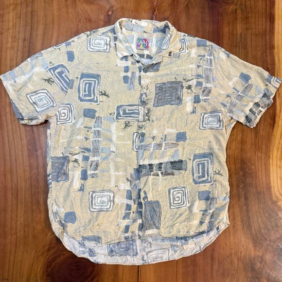 Vintage Jams World Shirt Mens L Button Up Hawaiian Avante Garde Astract I4-1 - Picture 1 of 5